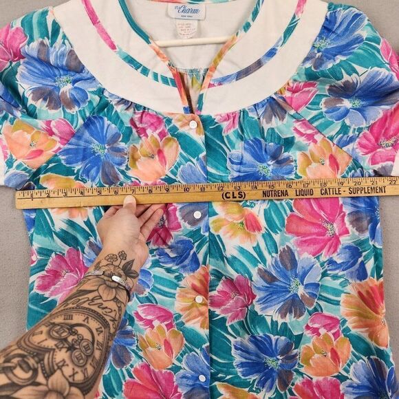 VTG  It’s a Charm House Dress Short Sleeve Button Muumuu Floral Size L - Picture 5 of 7
